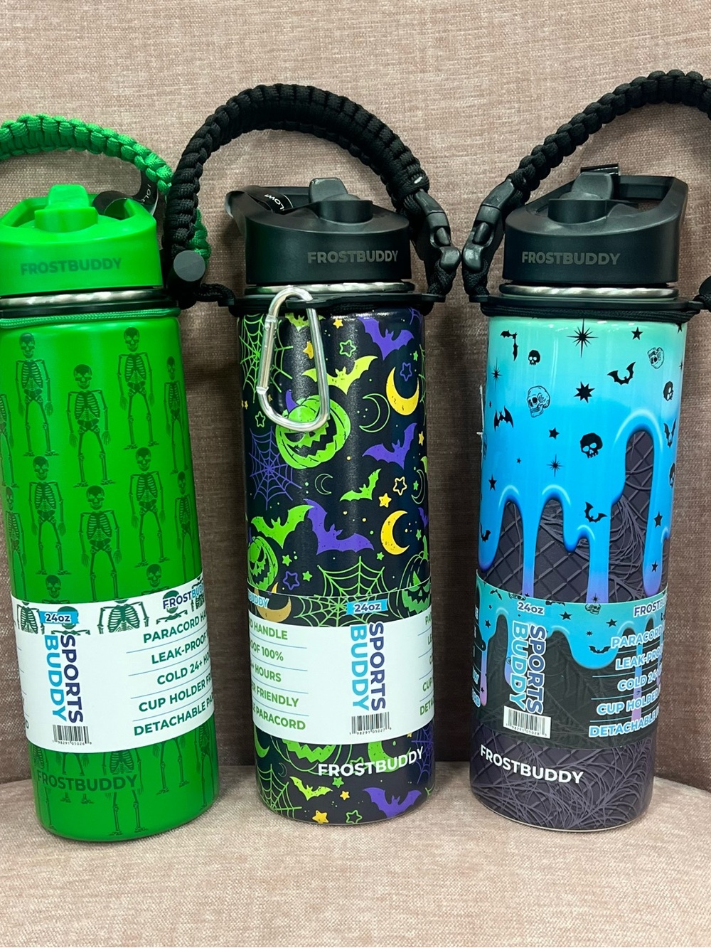 FrostBuddy 24oz Halloween Sports Water Bottle - Green, Black, Blue